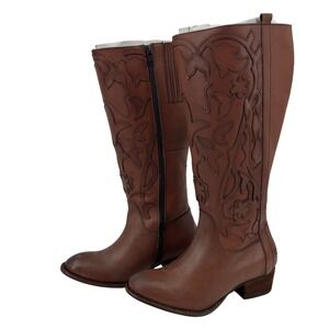 Roan Ellia Tan Burnished Leather‎ Western Cowboy Cowgirl Tall Boots Size 6